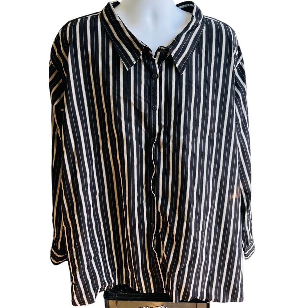 ⚡ Silhouettes Oversized Striped Button Up Shirt Black White Cotton 6X - Picture 1 of 4